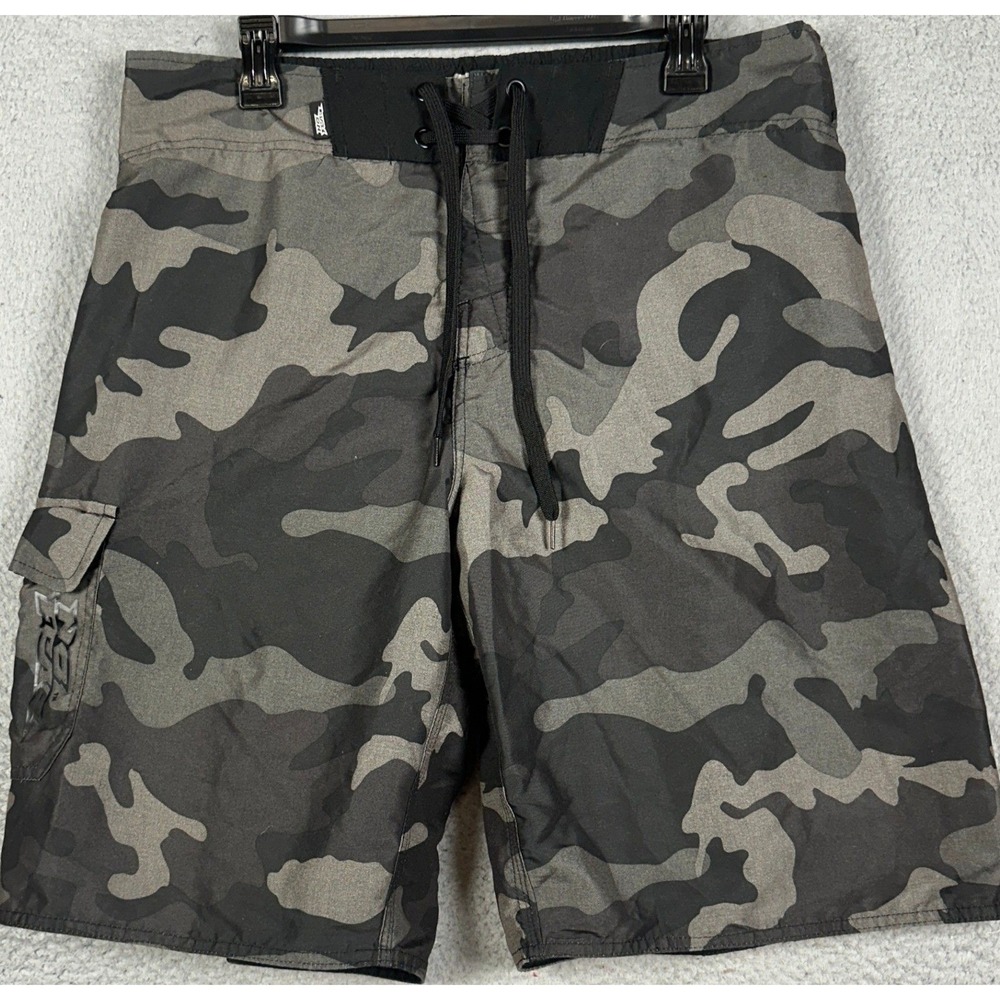 No Fear Swim Trunks Mens Large Grey Camo Mesh Lined Cargo Drawstring Boardshorts